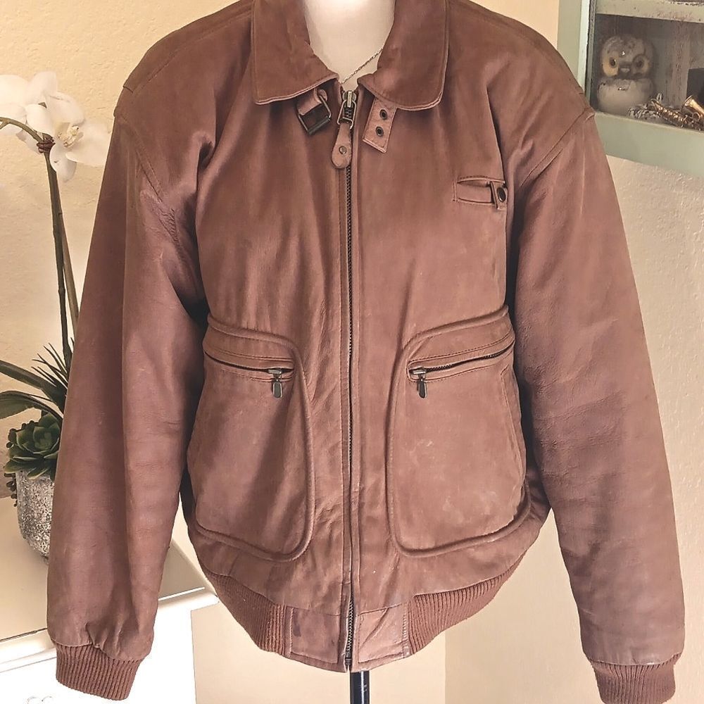 Vintage Mixed Blues Bomber Style Leather Jacket. Vintage. Y2K. Outdoor.